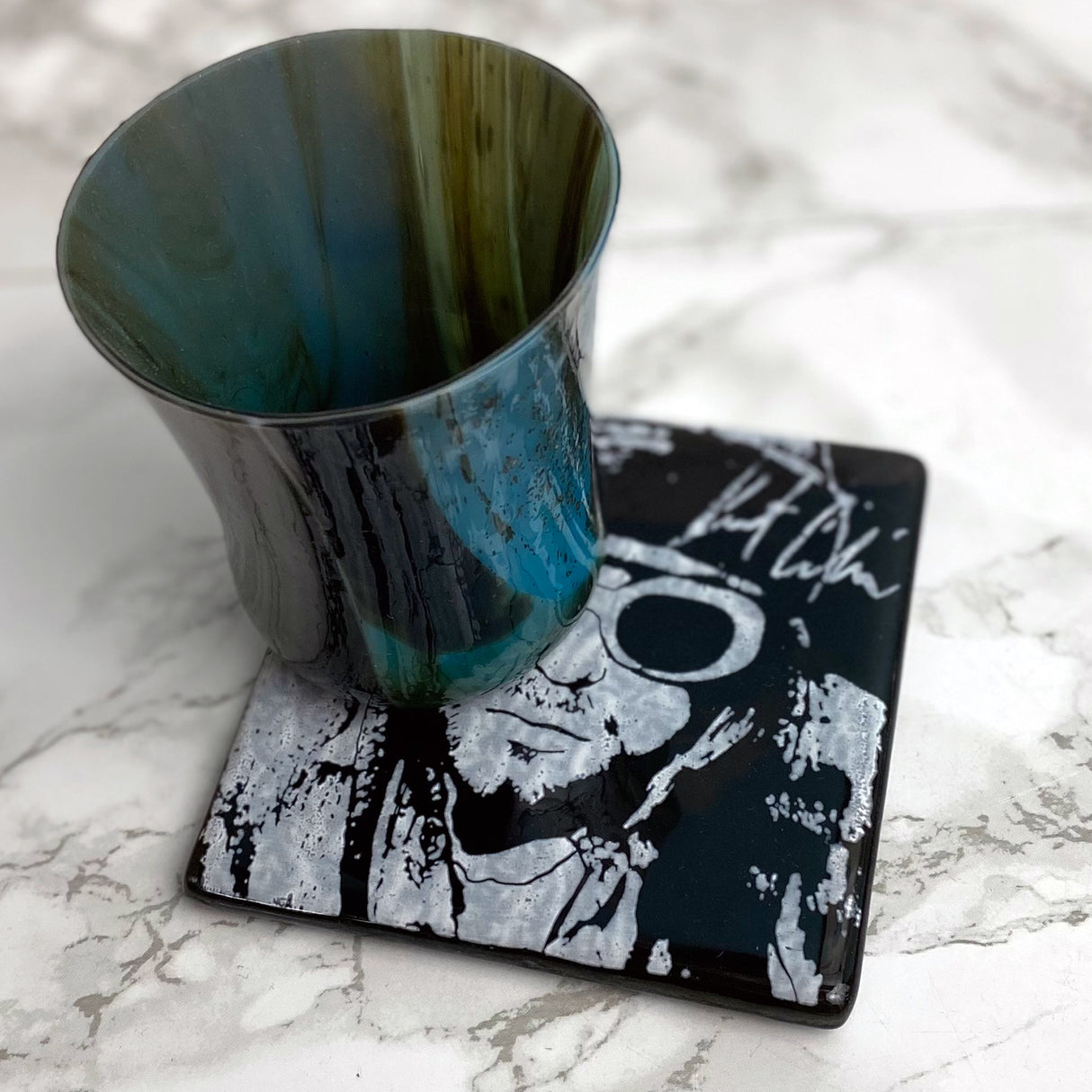 Kurt Cobain (Sunglasses) Fused Glass 4" Single Coaster