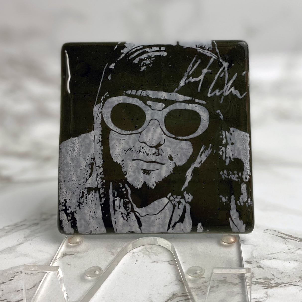 Kurt Cobain (Sunglasses) Fused Glass 4" Single Coaster