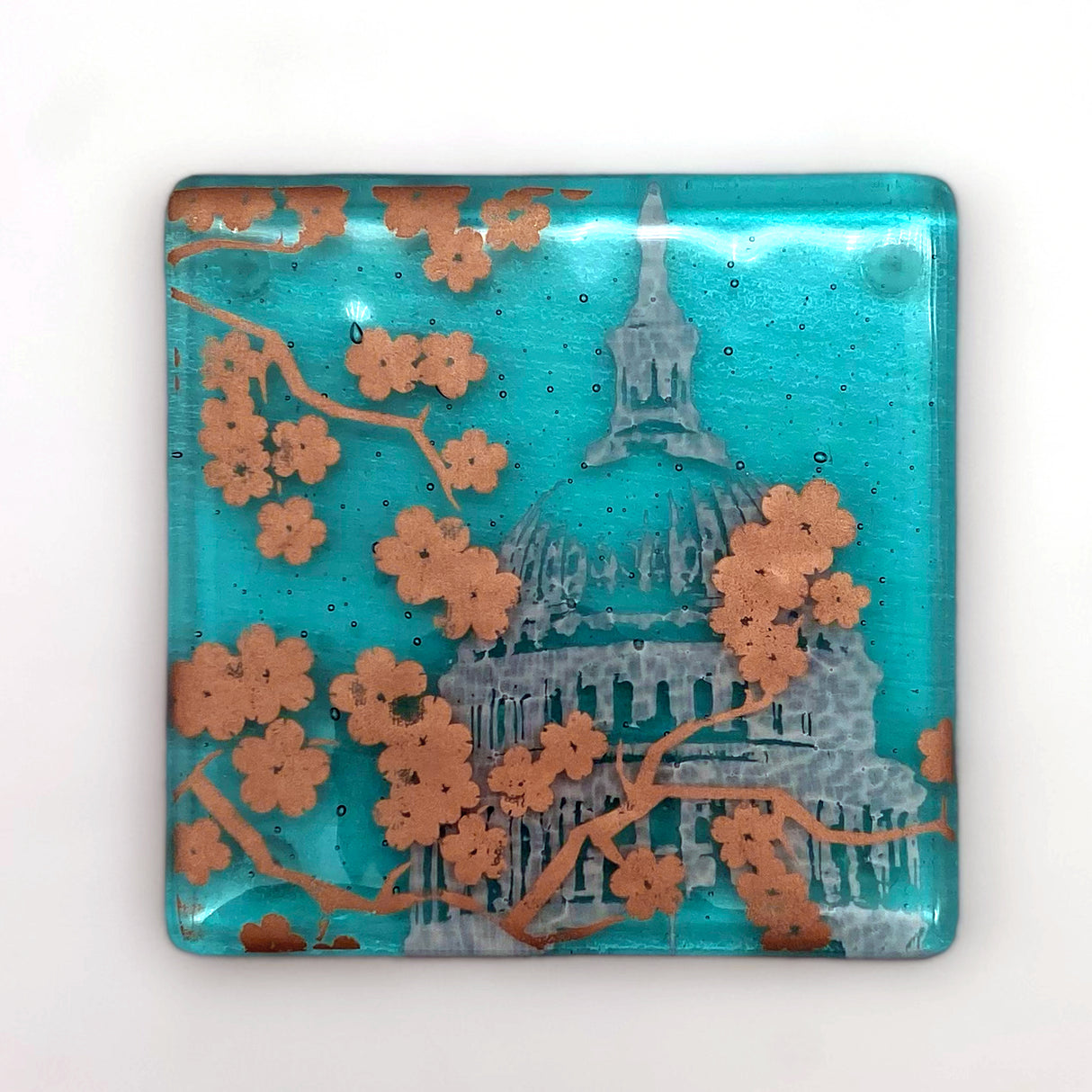 Washington DC Cherry Blossom Fused Glass 4" Single Coaster