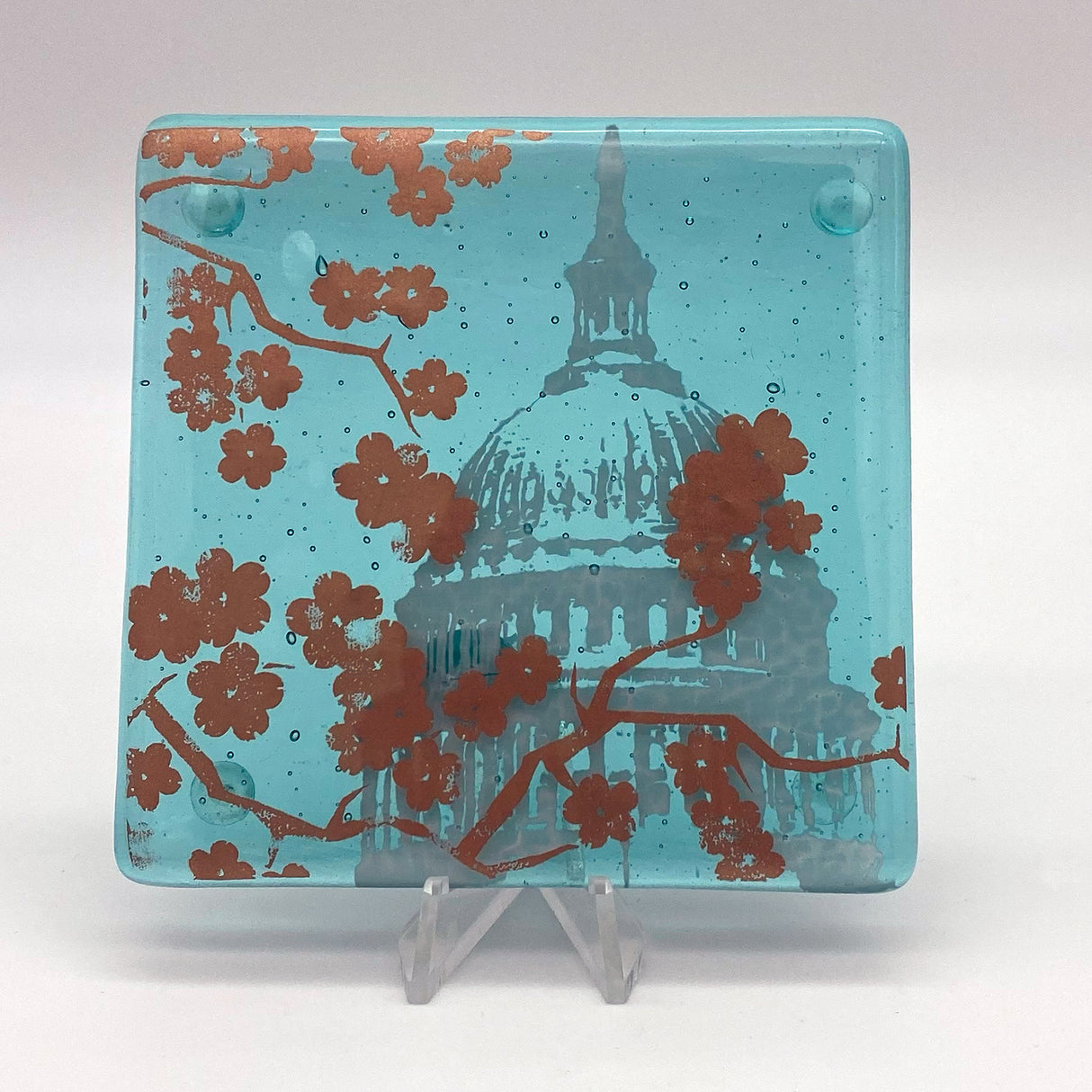 Washington DC Cherry Blossom Fused Glass 4" Single Coaster
