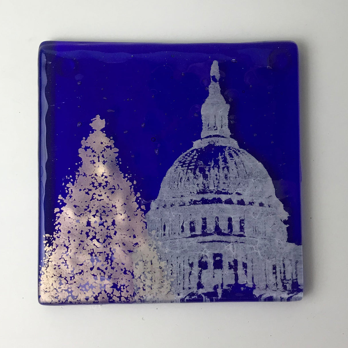 Washington DC Christmas Tree by the Capitol Fused Glass 4" Single Coaster