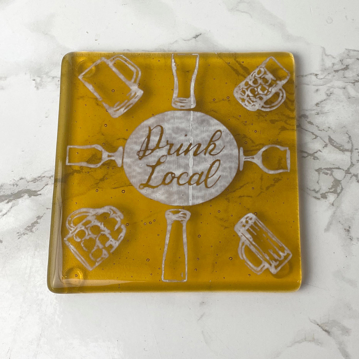 Drink Local Beer Fused Glass 4" Single Coaster