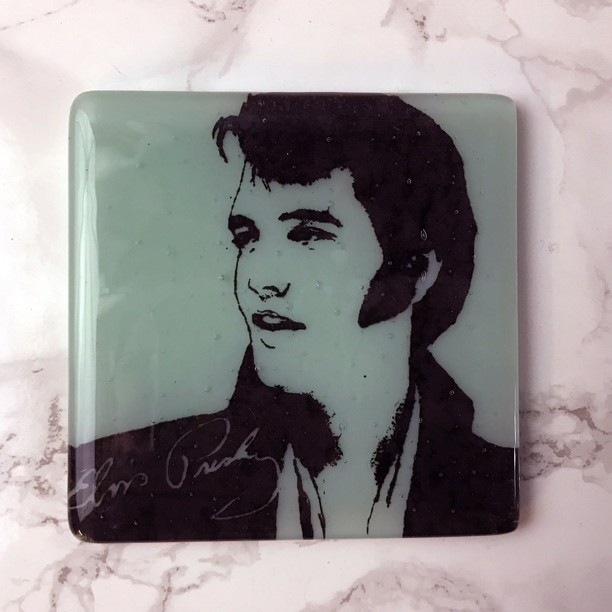 Elvis (Sideburns) Fused Glass 4" Single Coaster