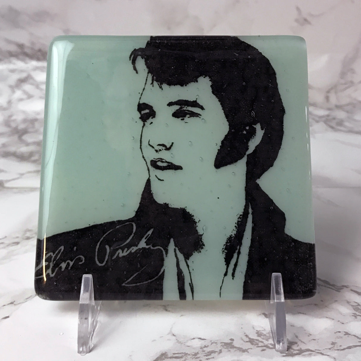 Elvis (Sideburns) Fused Glass 4" Single Coaster