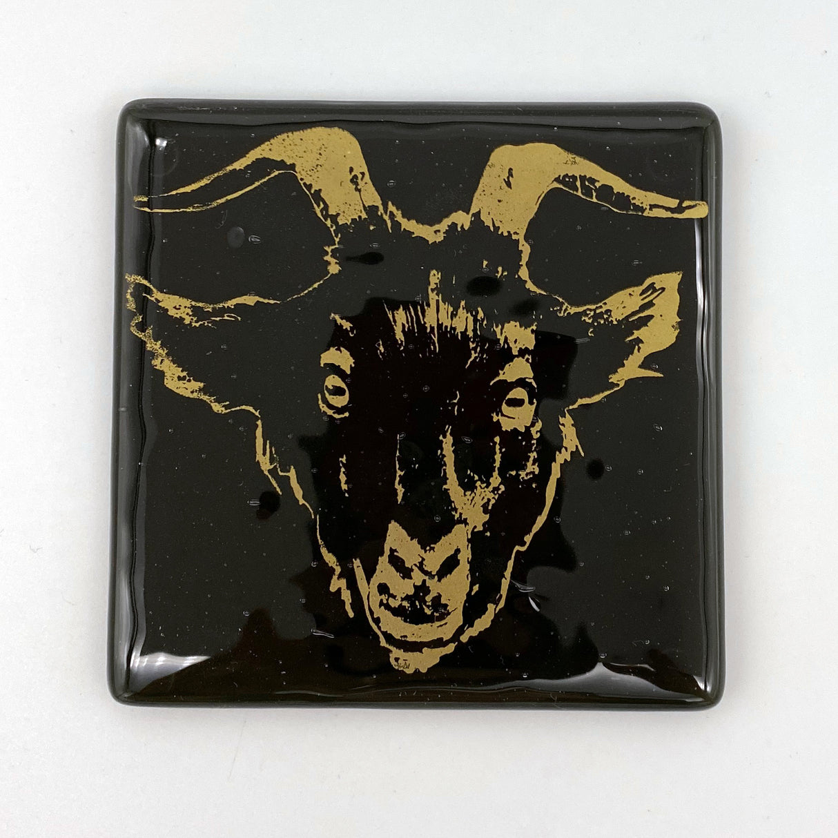 Goat Head Mystical Fused Glass 4" Single Coaster