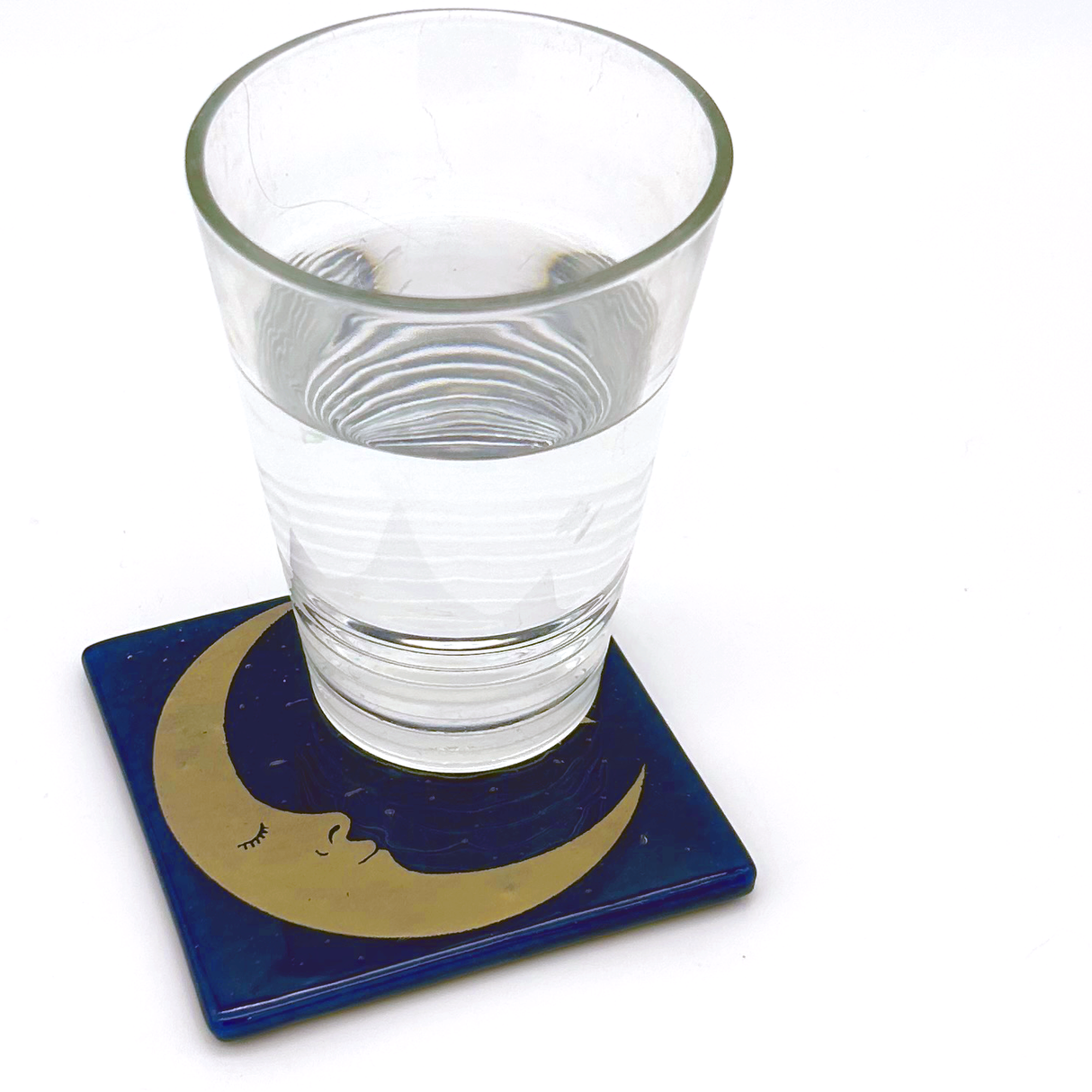 Celestial Sleepy Half Moon Fused Glass 4" Single Coaster