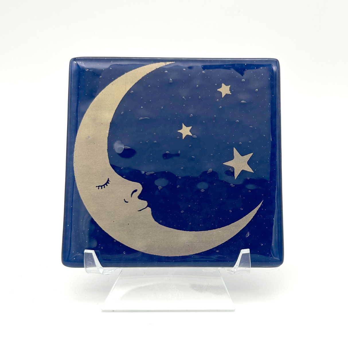 Celestial Sleepy Half Moon Fused Glass 4" Single Coaster