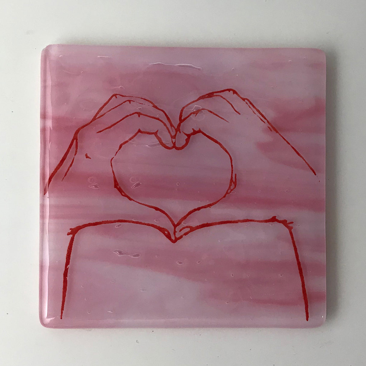 Heart Hands Fused Glass 4" Single Coaster (discontinued color)