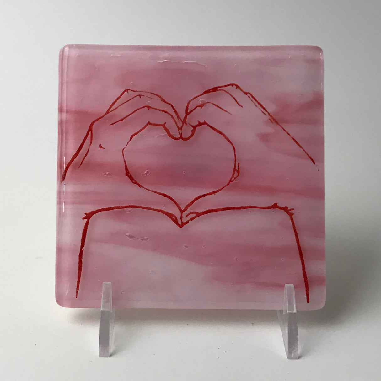 Heart Hands Fused Glass 4" Single Coaster (discontinued color)
