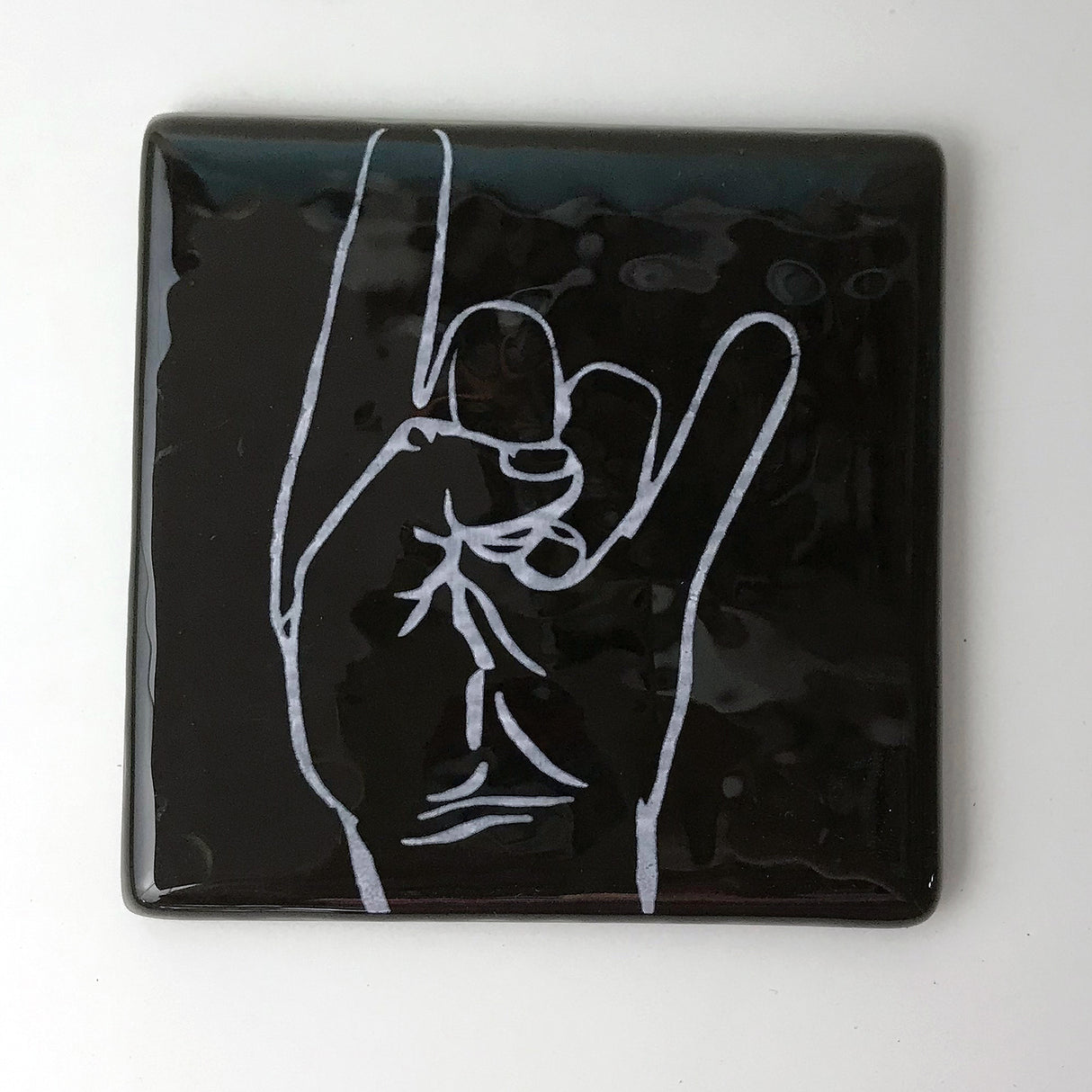 Horns Heavy Metal Fused Glass 4" Single Coaster
