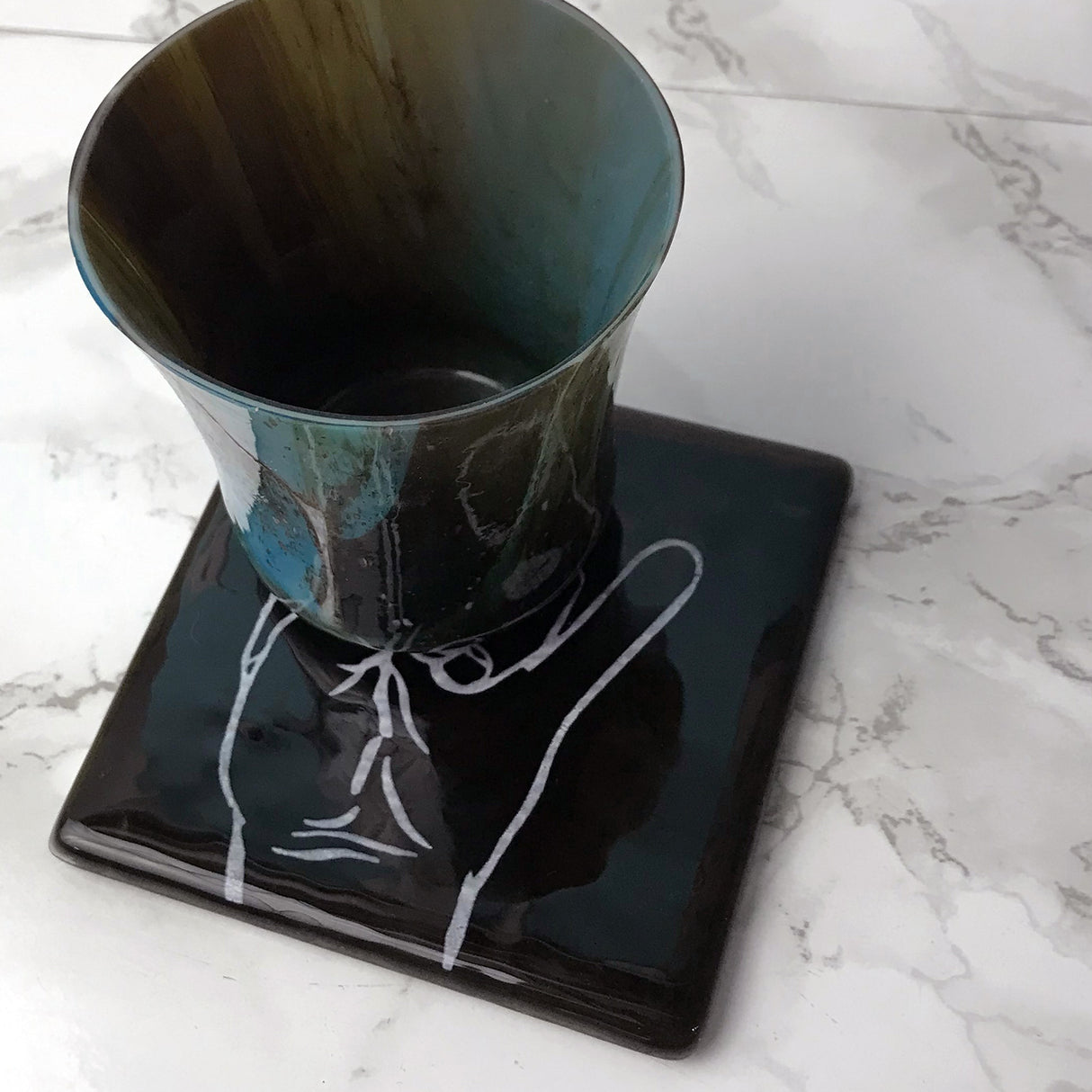 Horns Heavy Metal Fused Glass 4" Single Coaster