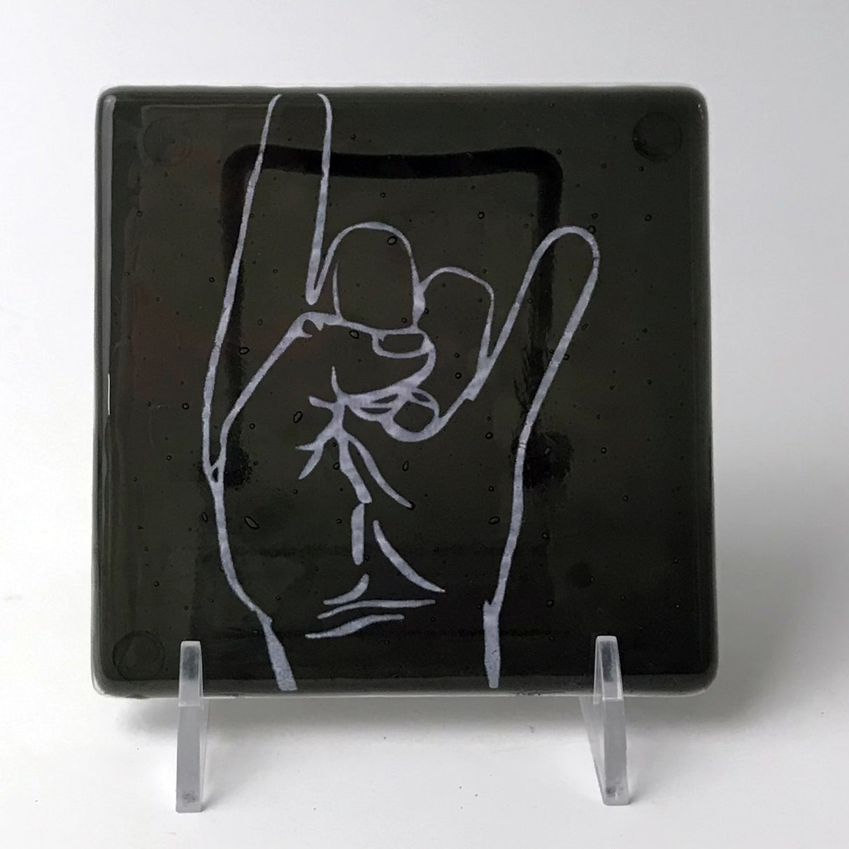 Horns Heavy Metal Fused Glass 4" Single Coaster