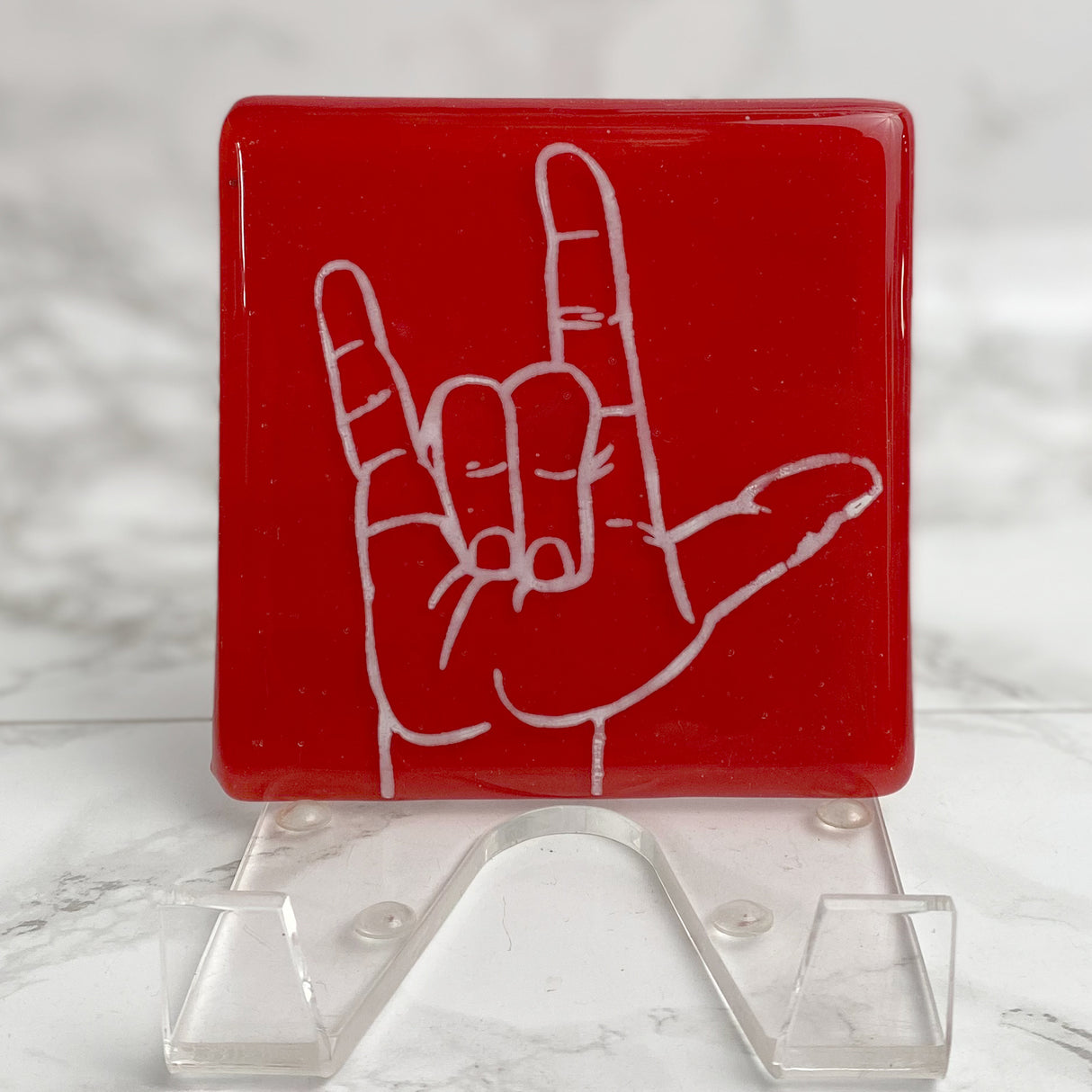 ILY I Love You Hand Sign Fused Glass 4" Single Coaster