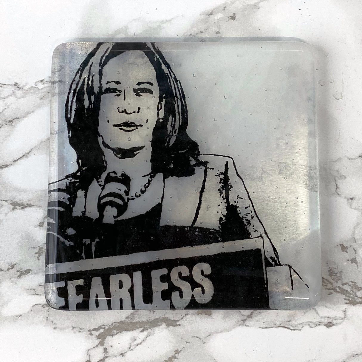 Kamala Harris Fused Glass 4" Single Coaster