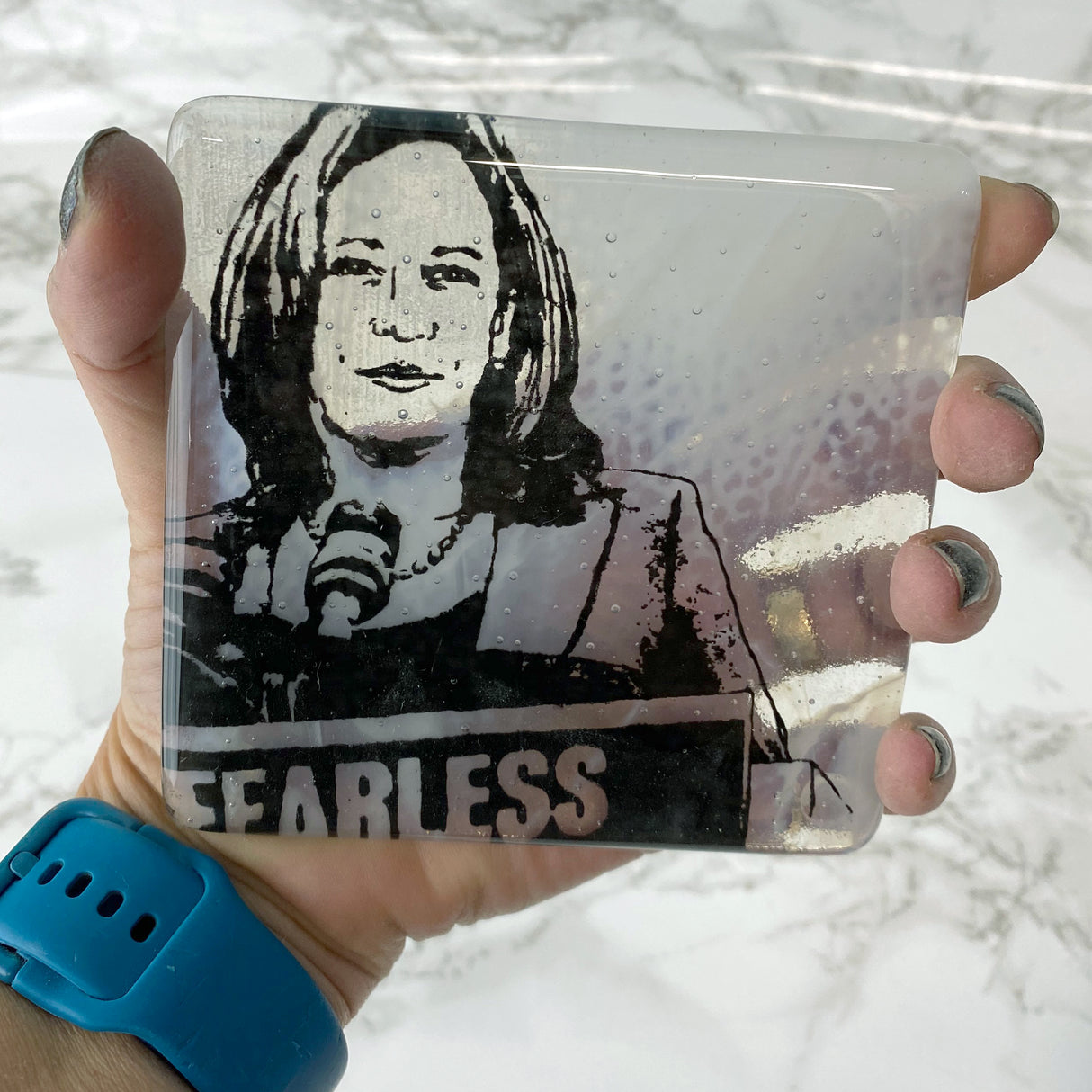 Kamala Harris Fused Glass 4" Single Coaster