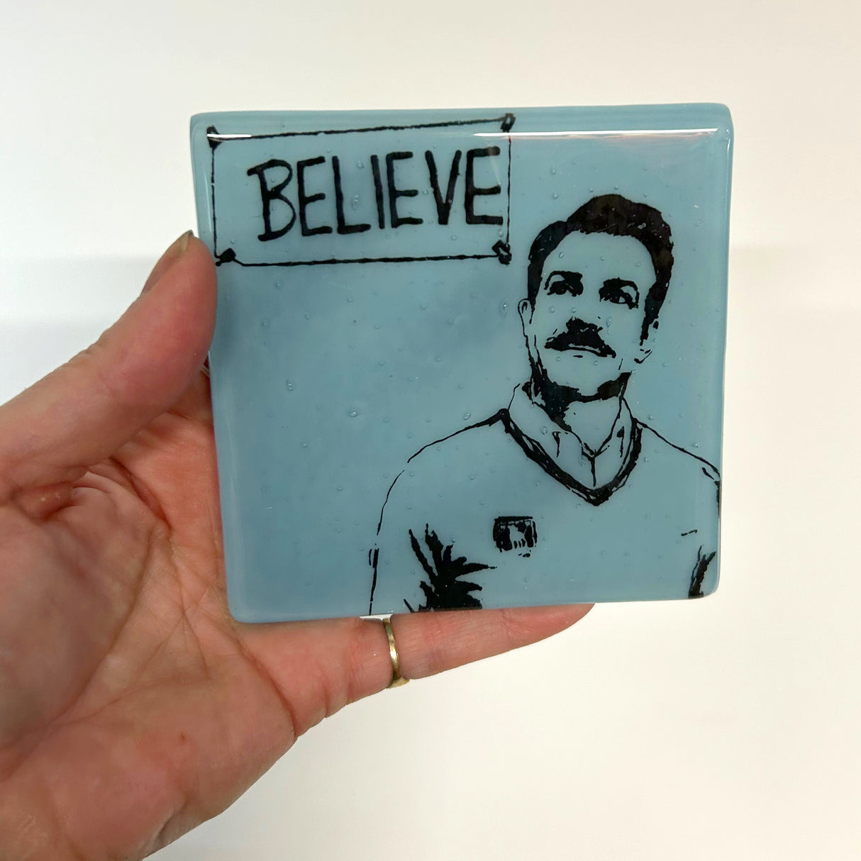 Ted Lasso Jason Sudeikis Fused Glass 4" Single Coaster