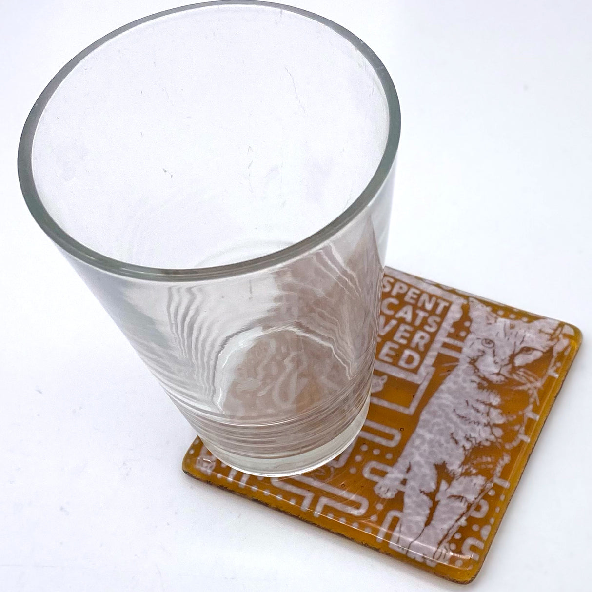 Time Spent With Cats is Never Wasted Fused Glass 4" Single Coaster (version 1, discontinued)