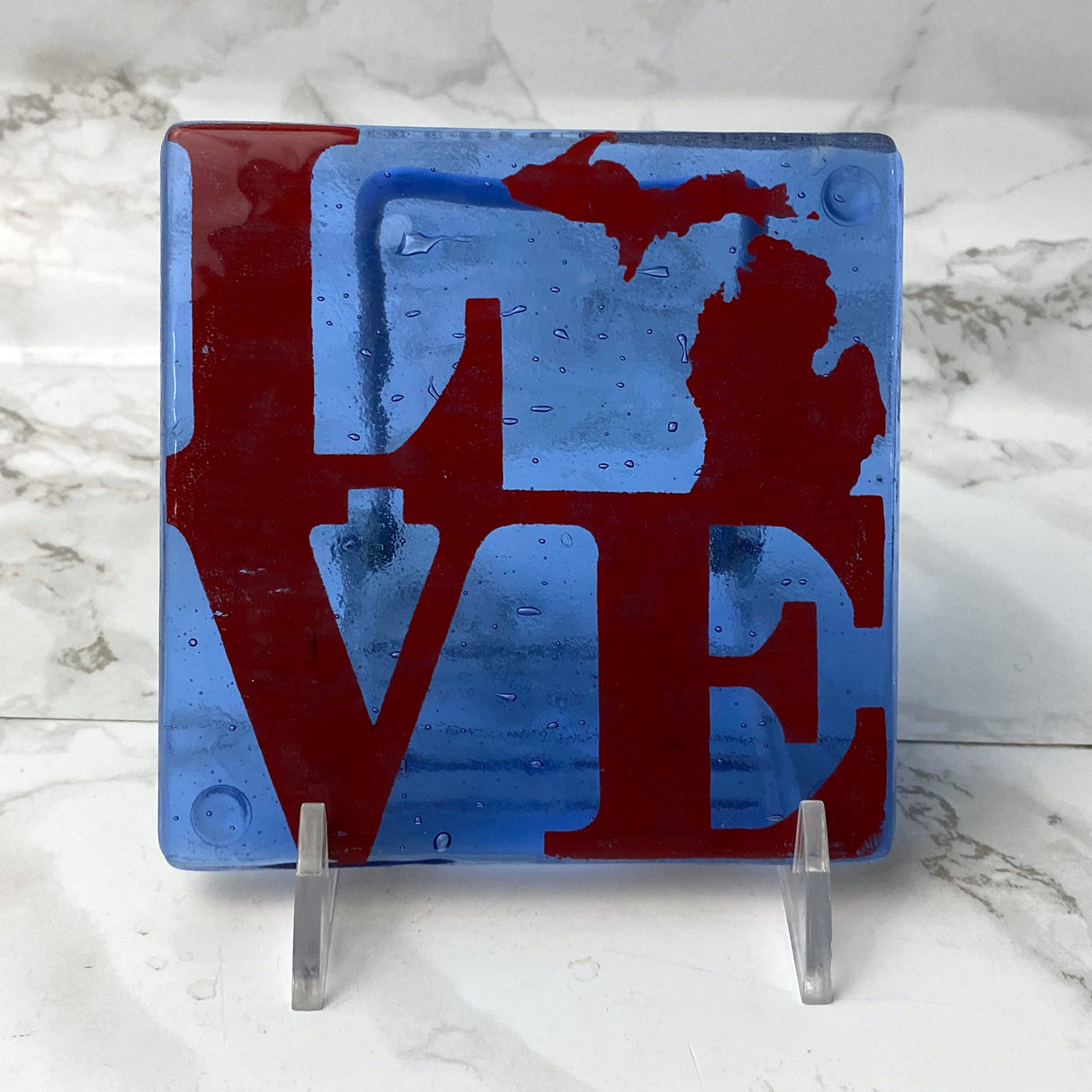 LOVE Michigan Fused Glass 4" Single Coaster - made to order