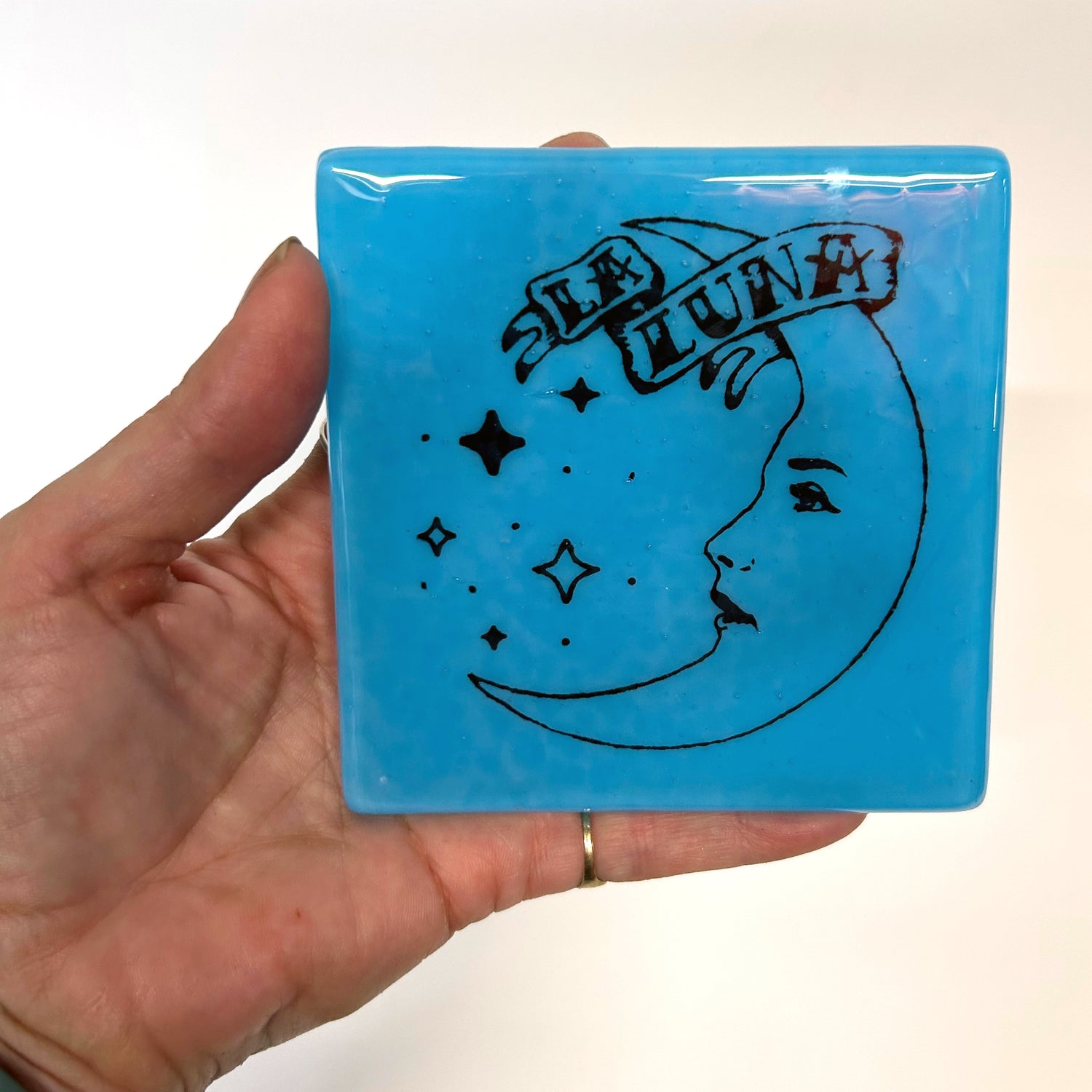 La Luna Loteria Fused Glass 4" Single Coaster