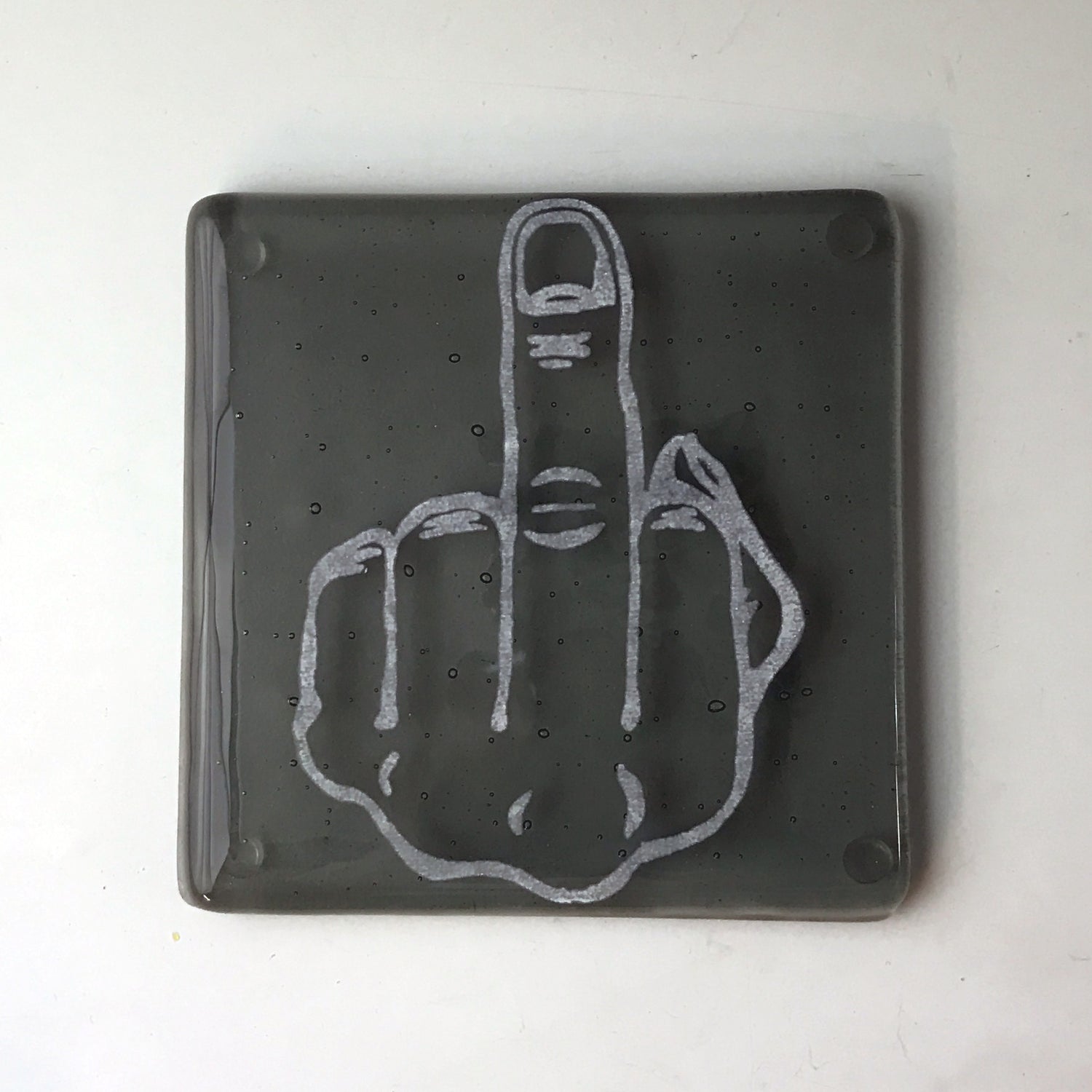 Middle Finger Fused Glass 4" Single Coaster
