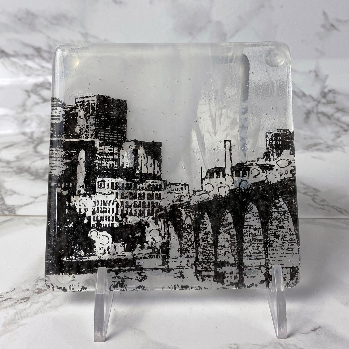 Minneapolis Stone Arch Bridge Fused Glass 4" Single Coaster - made to order