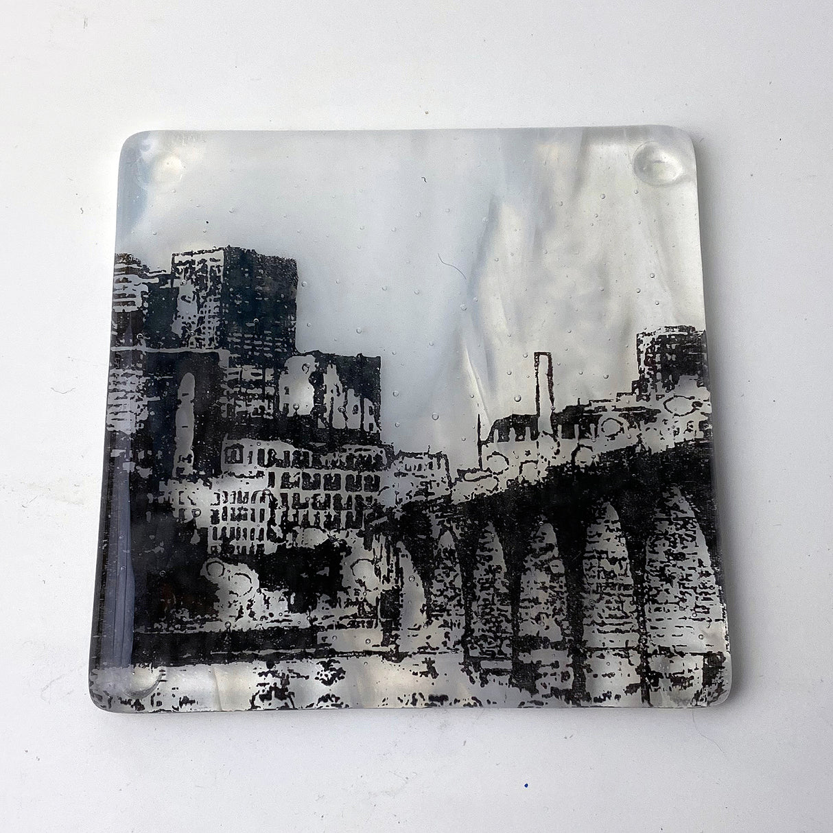 Minneapolis Stone Arch Bridge Fused Glass 4" Single Coaster - made to order