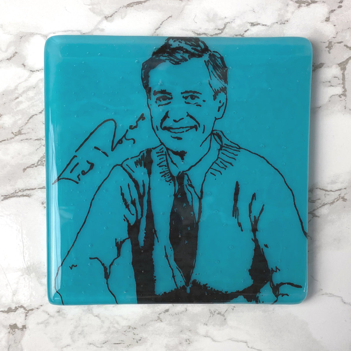 Mr. Rogers Fused Glass 4" Single Coaster