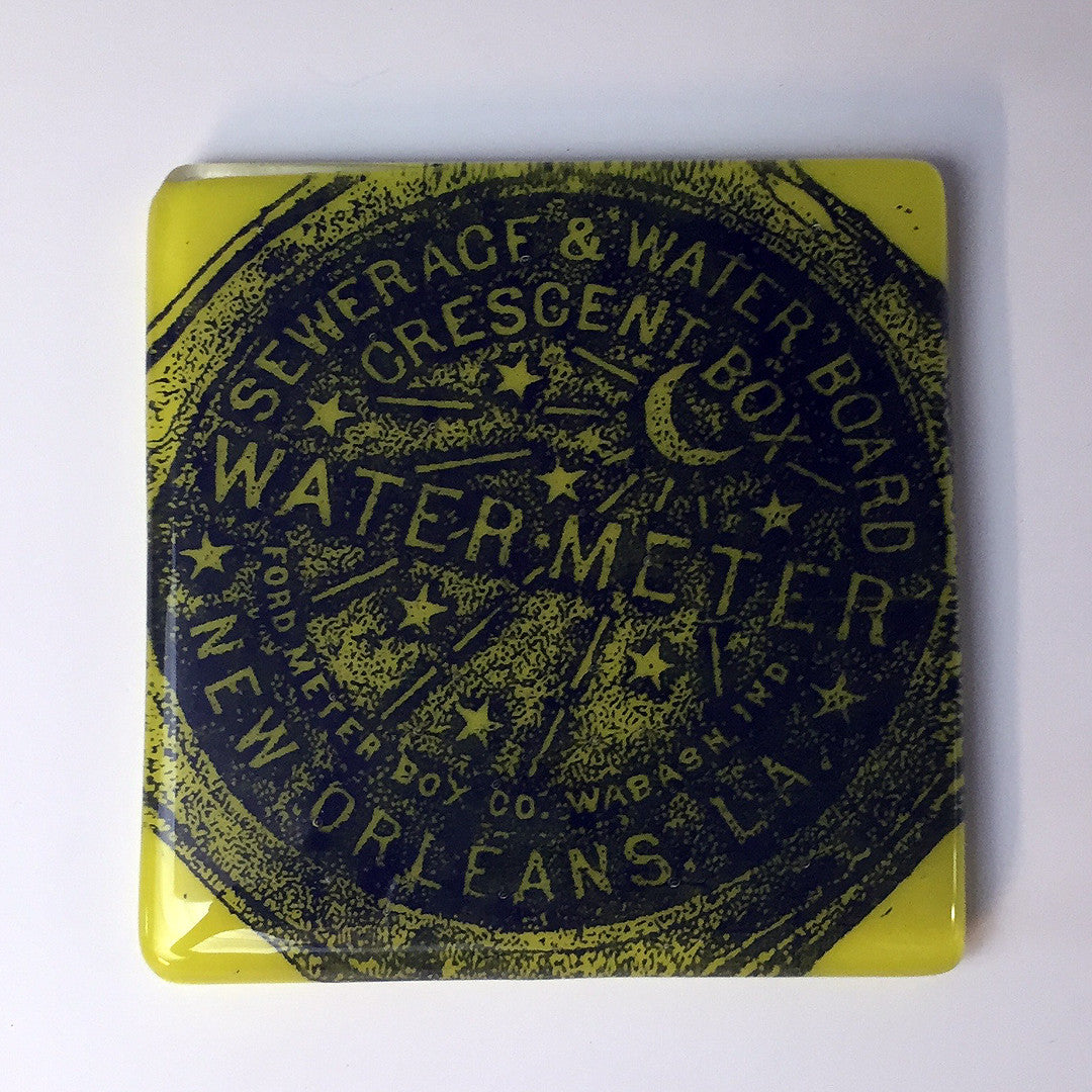 New Orleans Water Meter Fused Glass 4" Single Coaster - made to order