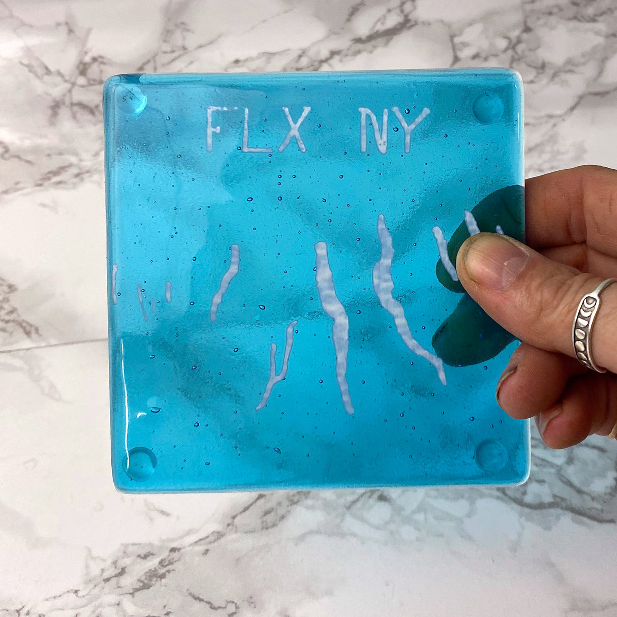 New York Finger Lakes Fused Glass 4" Single Coaster - made to order