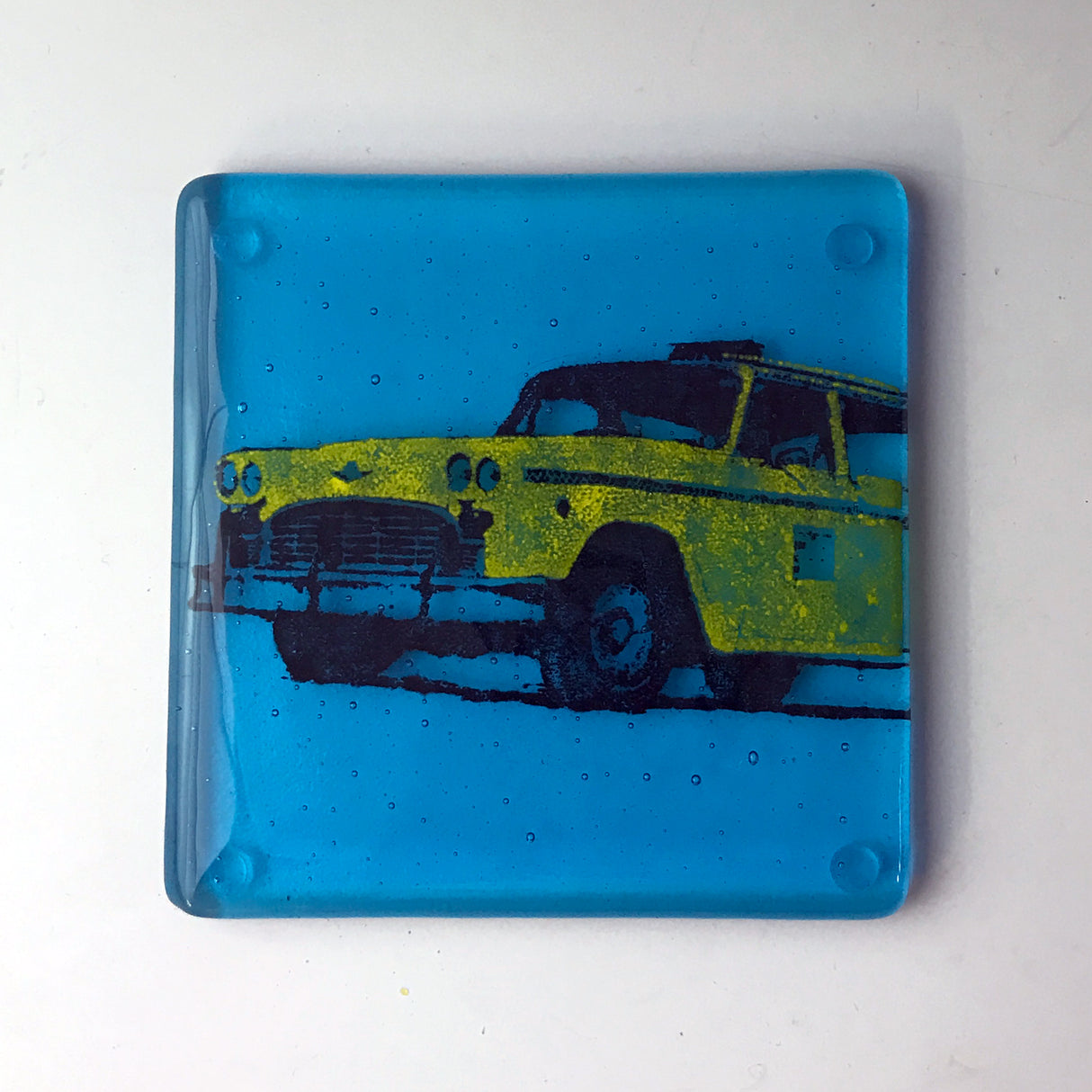 New York City Taxicab Fused Glass 4" Single Coaster