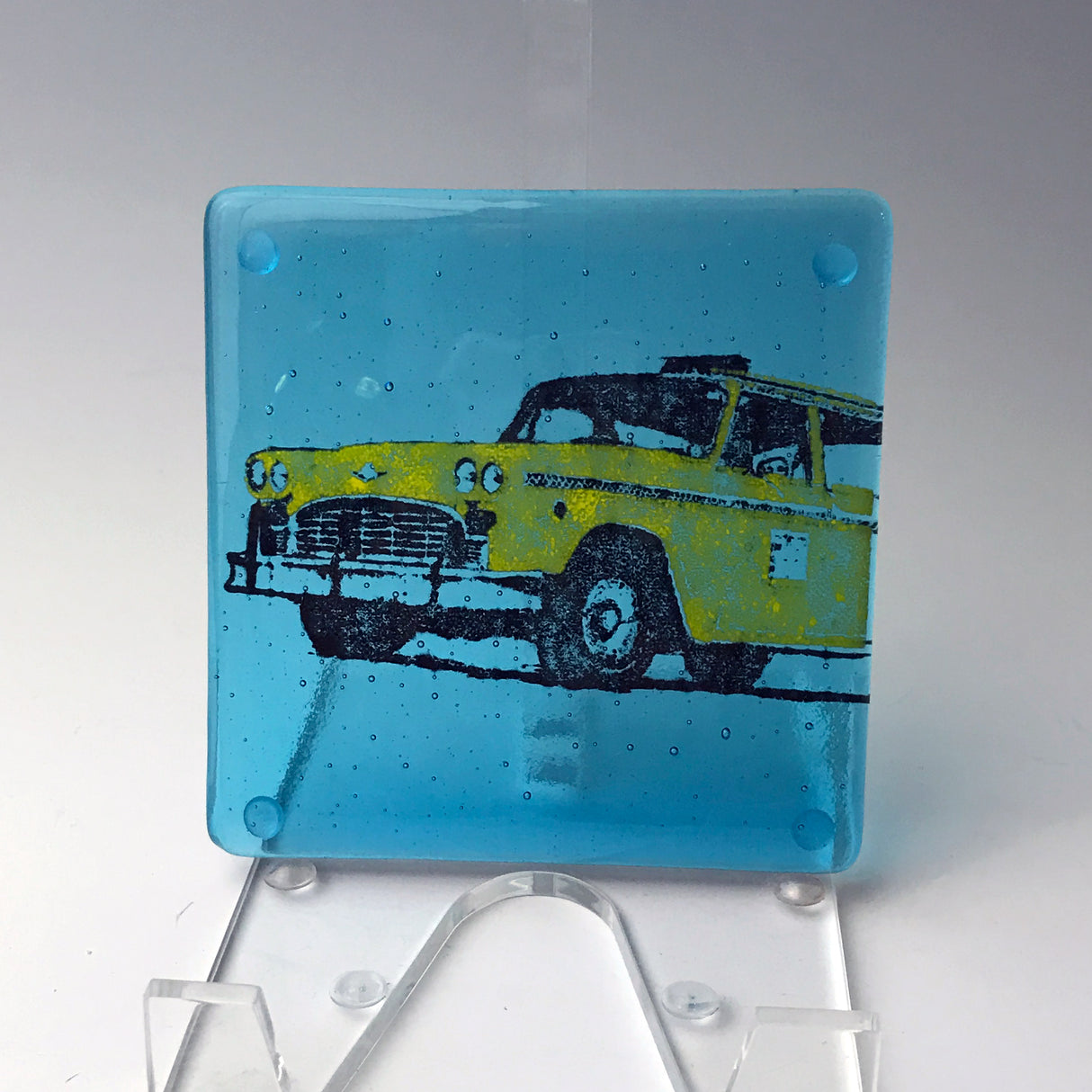 New York City Taxicab Fused Glass 4" Single Coaster