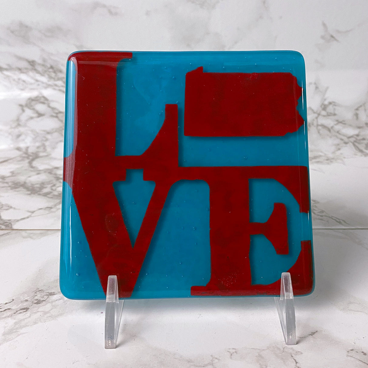 Pennsylvania State LOVE Fused Glass 4" Single Coaster - made to order