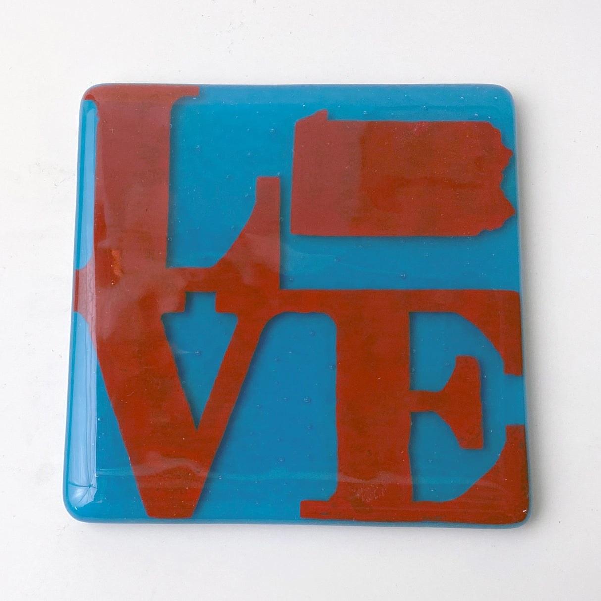 Pennsylvania State LOVE Fused Glass 4" Single Coaster - made to order