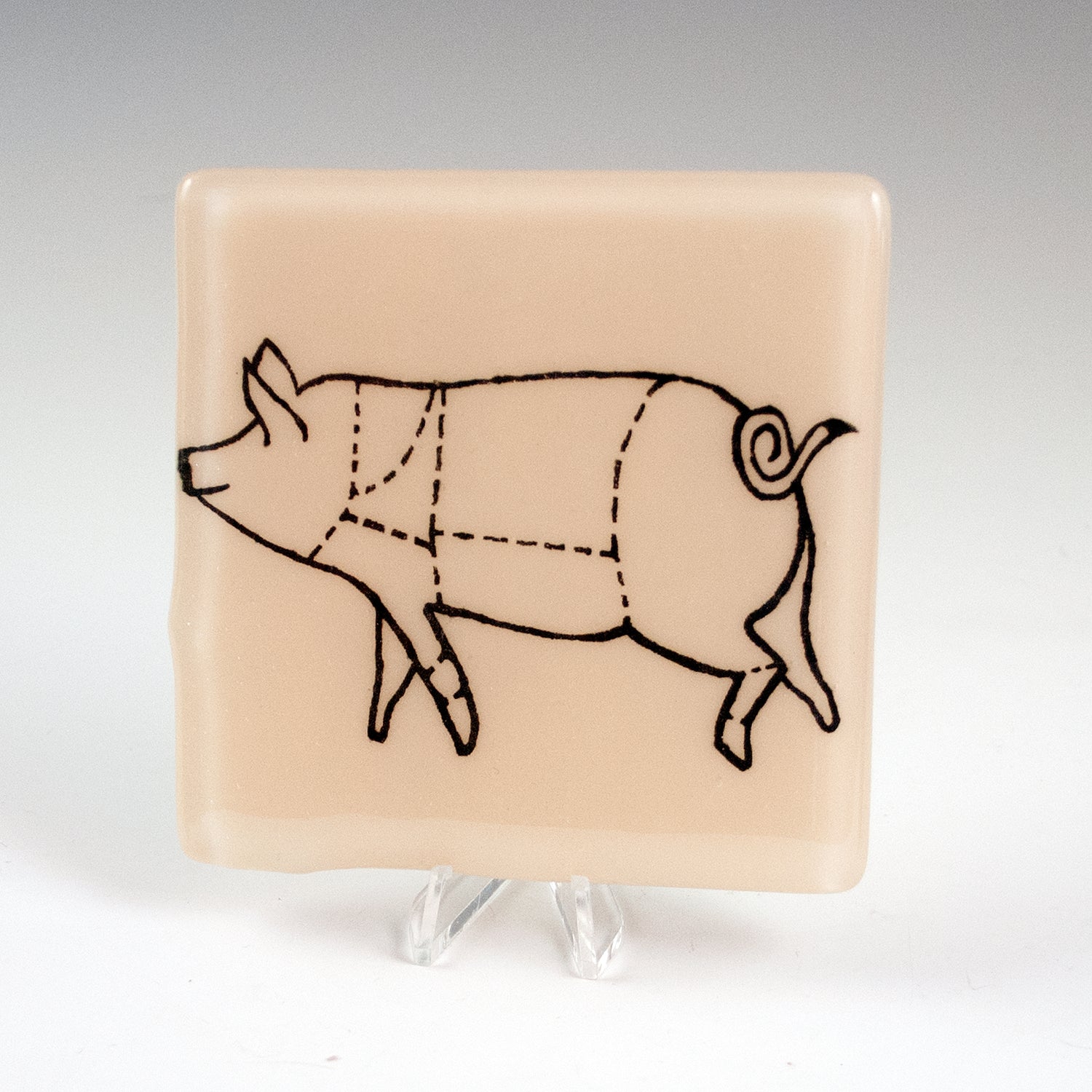 Pig Meat Cuts 4" Fused Glass Coaster