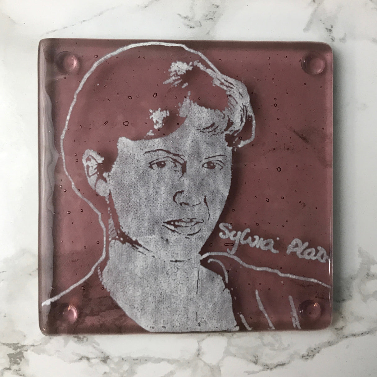 Sylvia Plath Fused Glass 4" Single Coaster