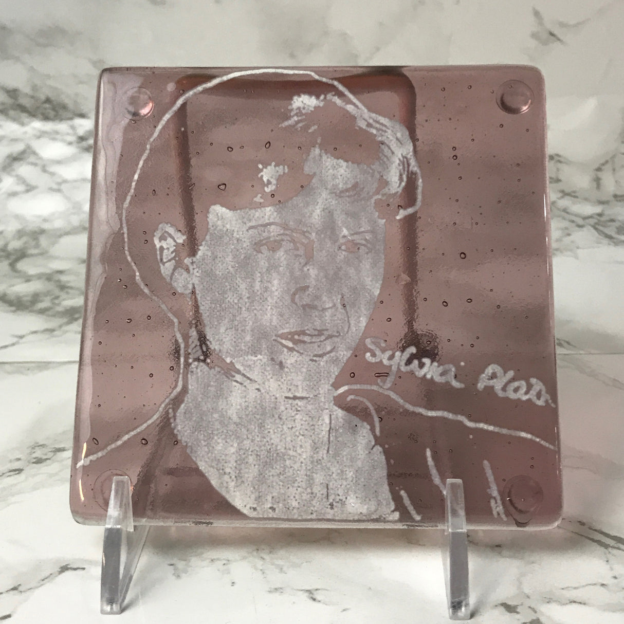 Sylvia Plath Fused Glass 4" Single Coaster