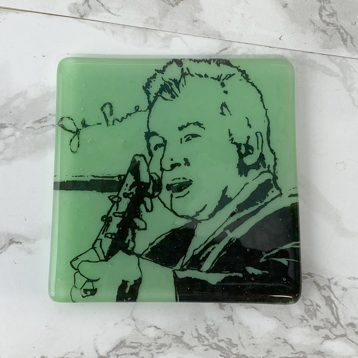John Prine Fused Glass 4" Single Coaster