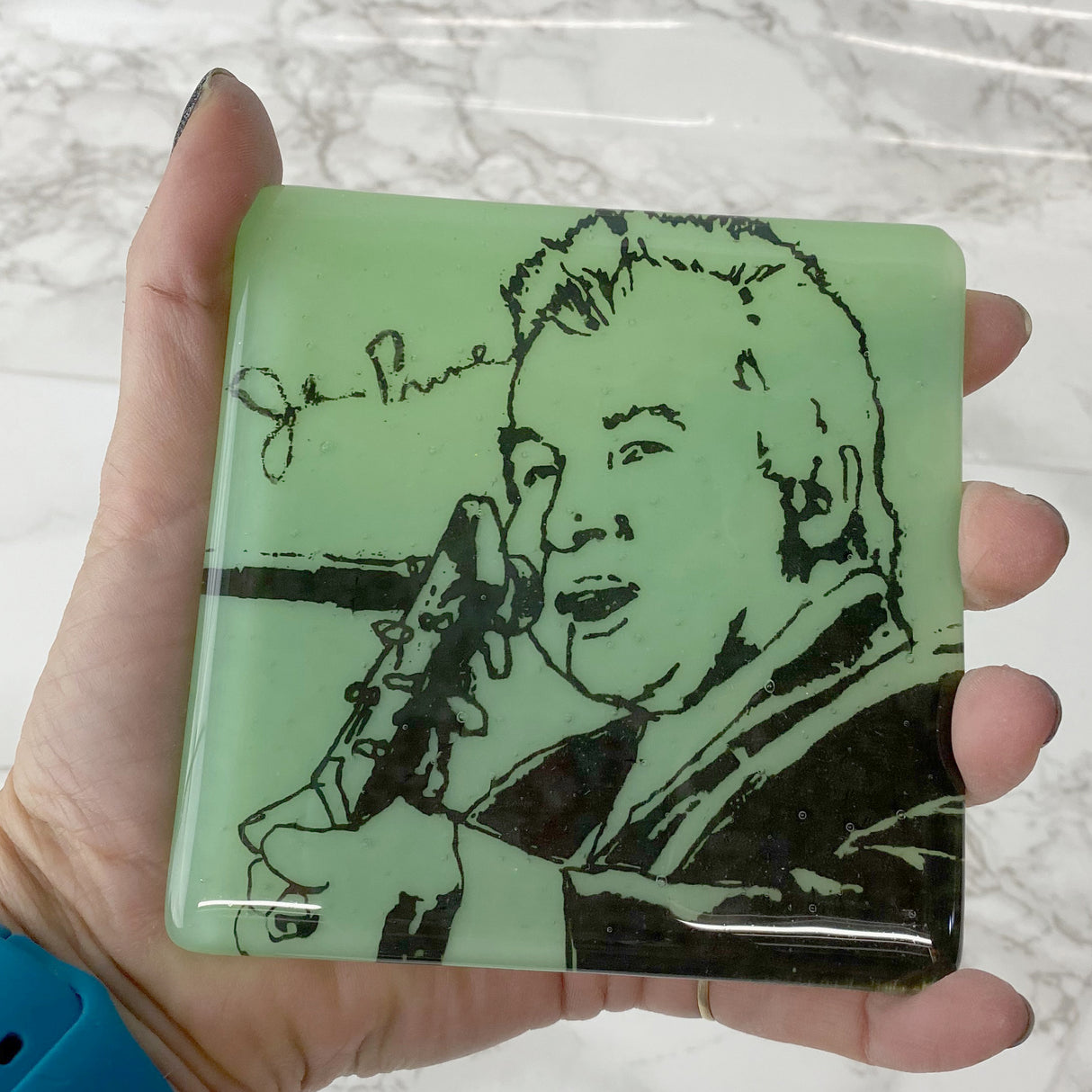 John Prine Fused Glass 4" Single Coaster