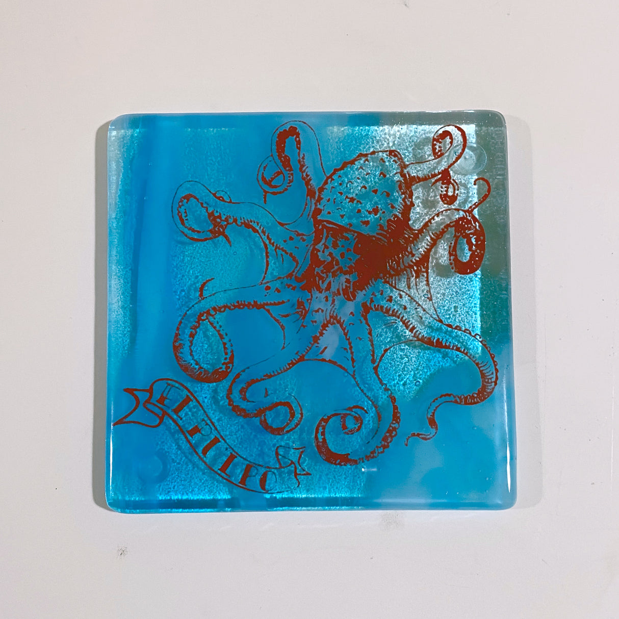 Octopus "El Pulpo" Loteria Fused Glass 4" Single Coaster