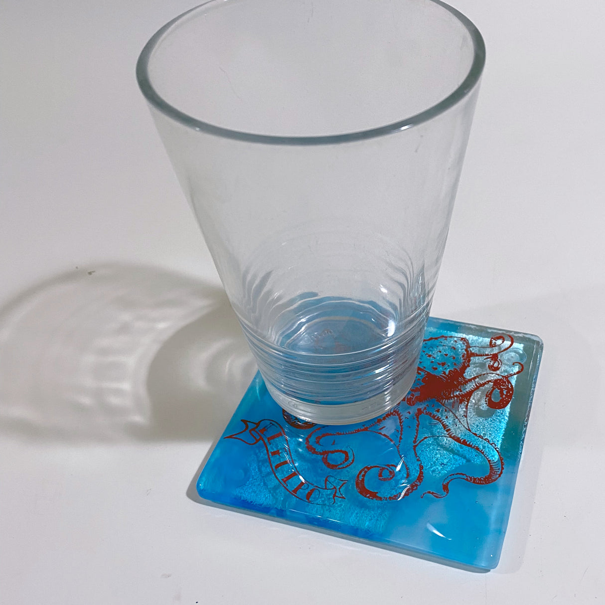 Octopus "El Pulpo" Loteria Fused Glass 4" Single Coaster