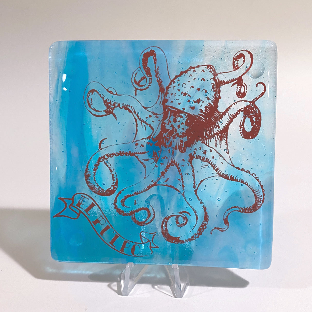 Octopus "El Pulpo" Loteria Fused Glass 4" Single Coaster