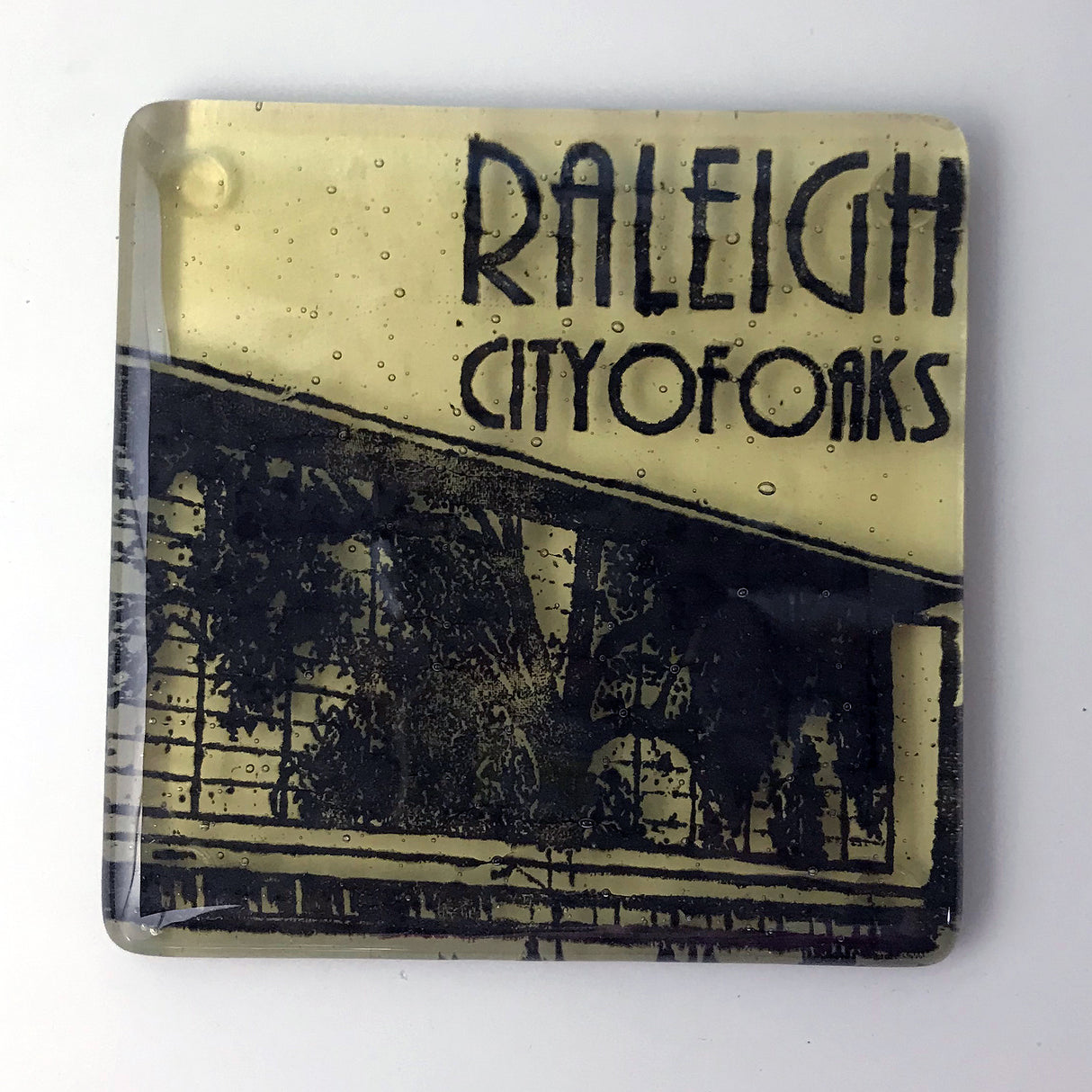 Raleigh City of Oaks Fused Glass 4" Single Coaster - made to order
