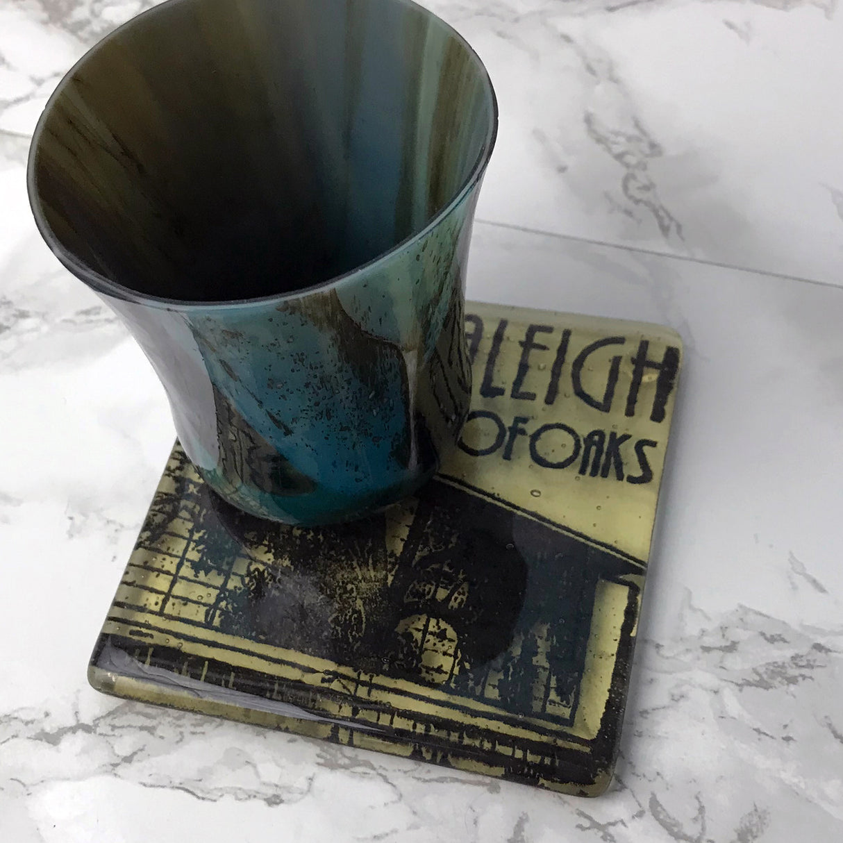 Raleigh City of Oaks Fused Glass 4" Single Coaster - made to order