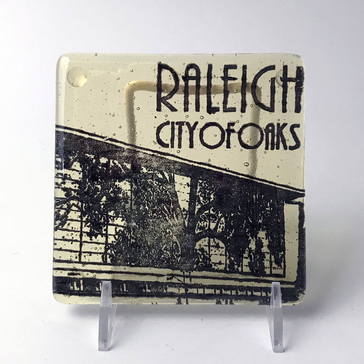Raleigh City of Oaks Fused Glass 4" Single Coaster - made to order