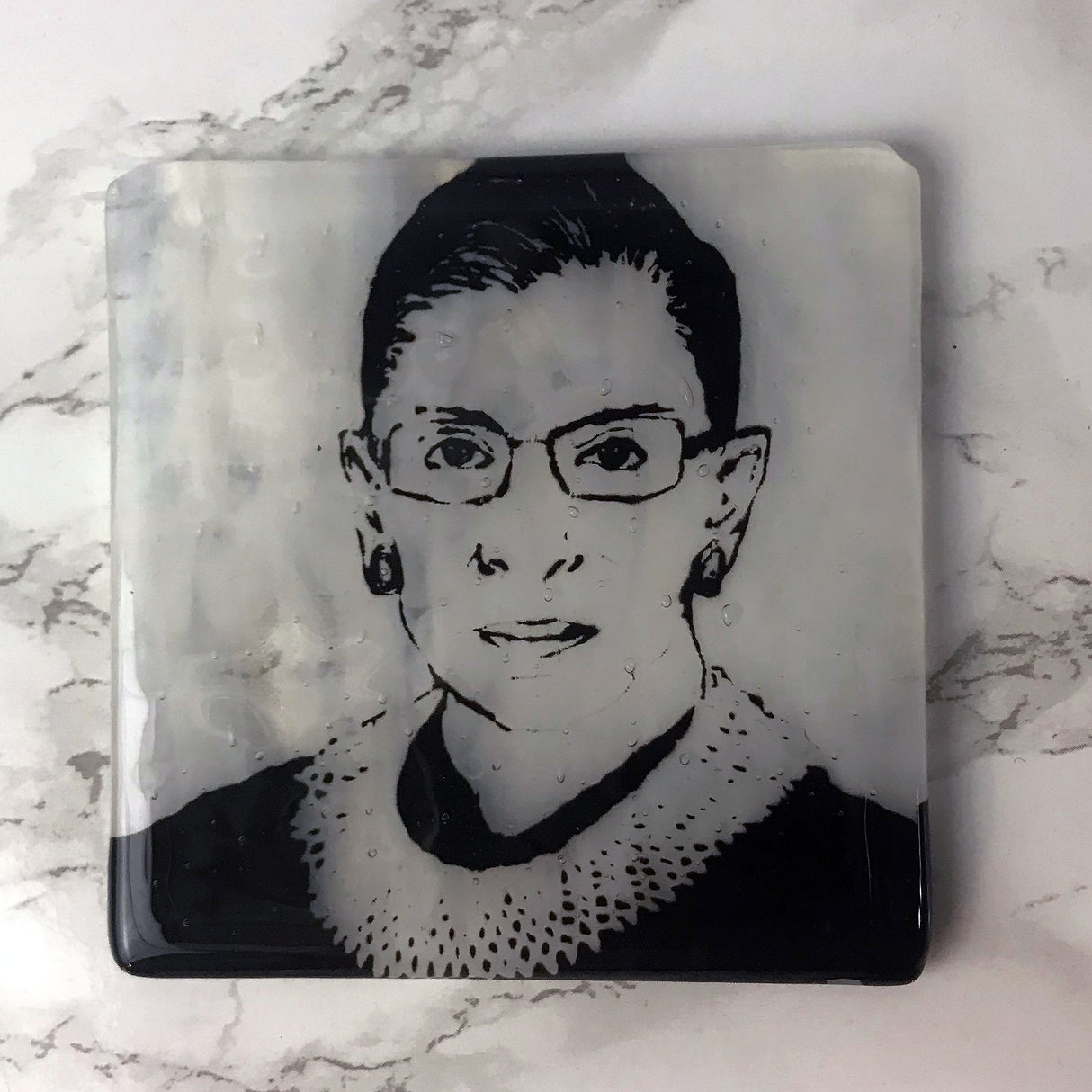 Supreme Court Justice Ruth Bader Ginsburg Fused Glass 4" Single Coaster