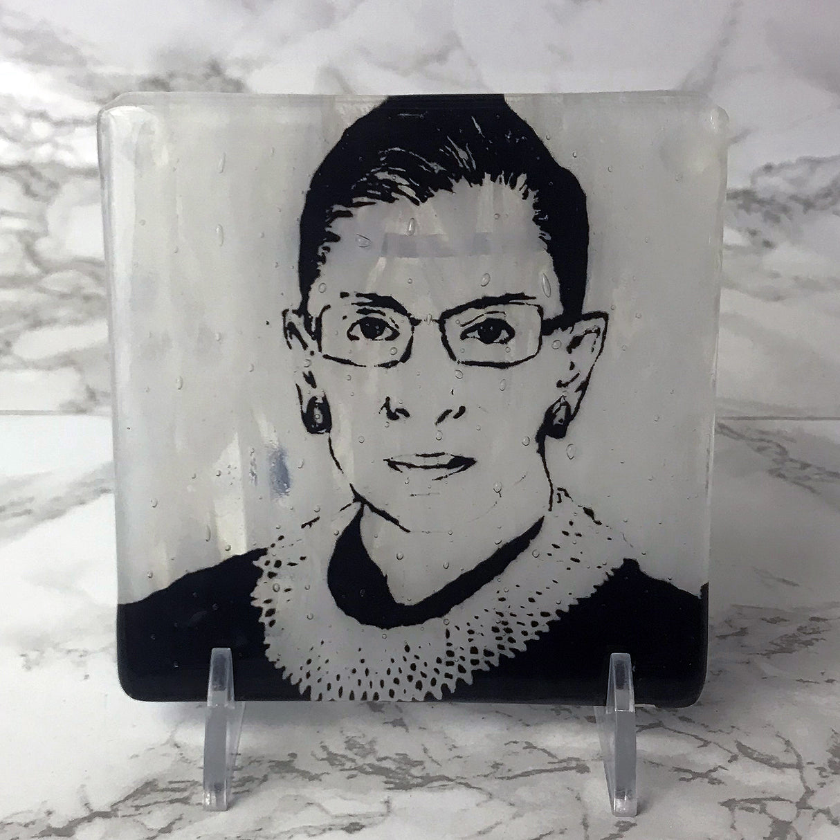 Supreme Court Justice Ruth Bader Ginsburg Fused Glass 4" Single Coaster