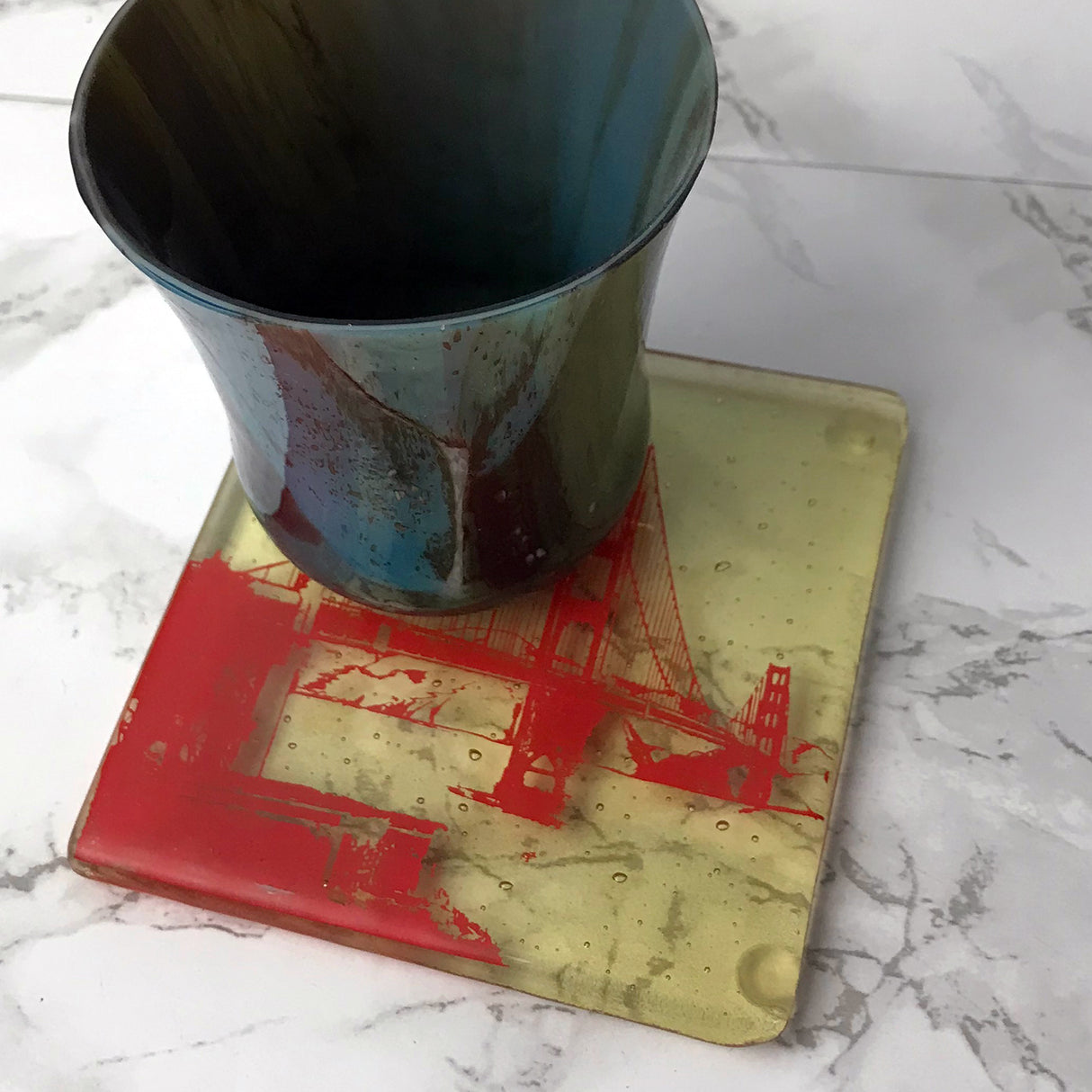 San Francisco Golden Gate Bridge Fused Glass 4" Single Coaster