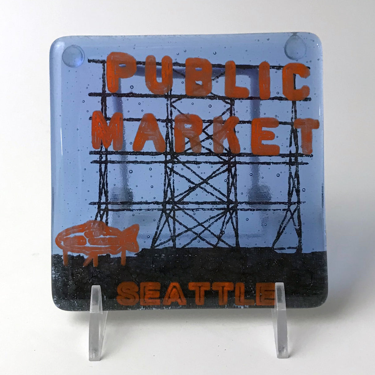 Seattle Pike Place Fused Glass 4" Single Coaster