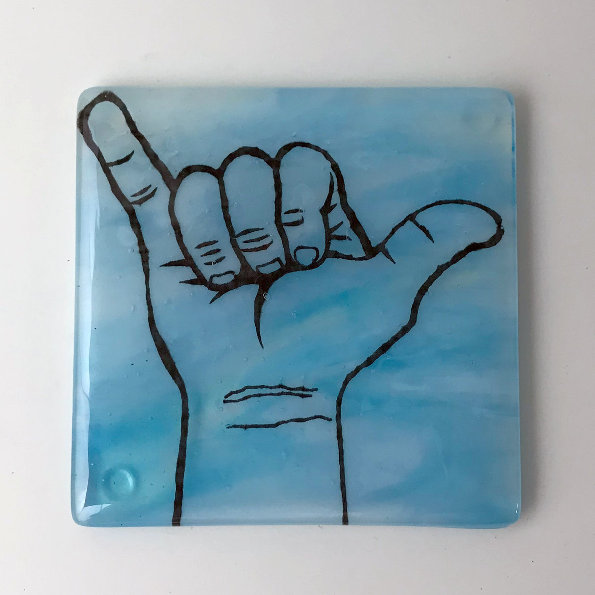 Shaka Hang Loose Fused Glass 4" Single Coaster