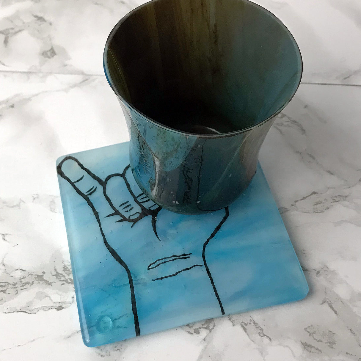 Shaka Hang Loose Fused Glass 4" Single Coaster